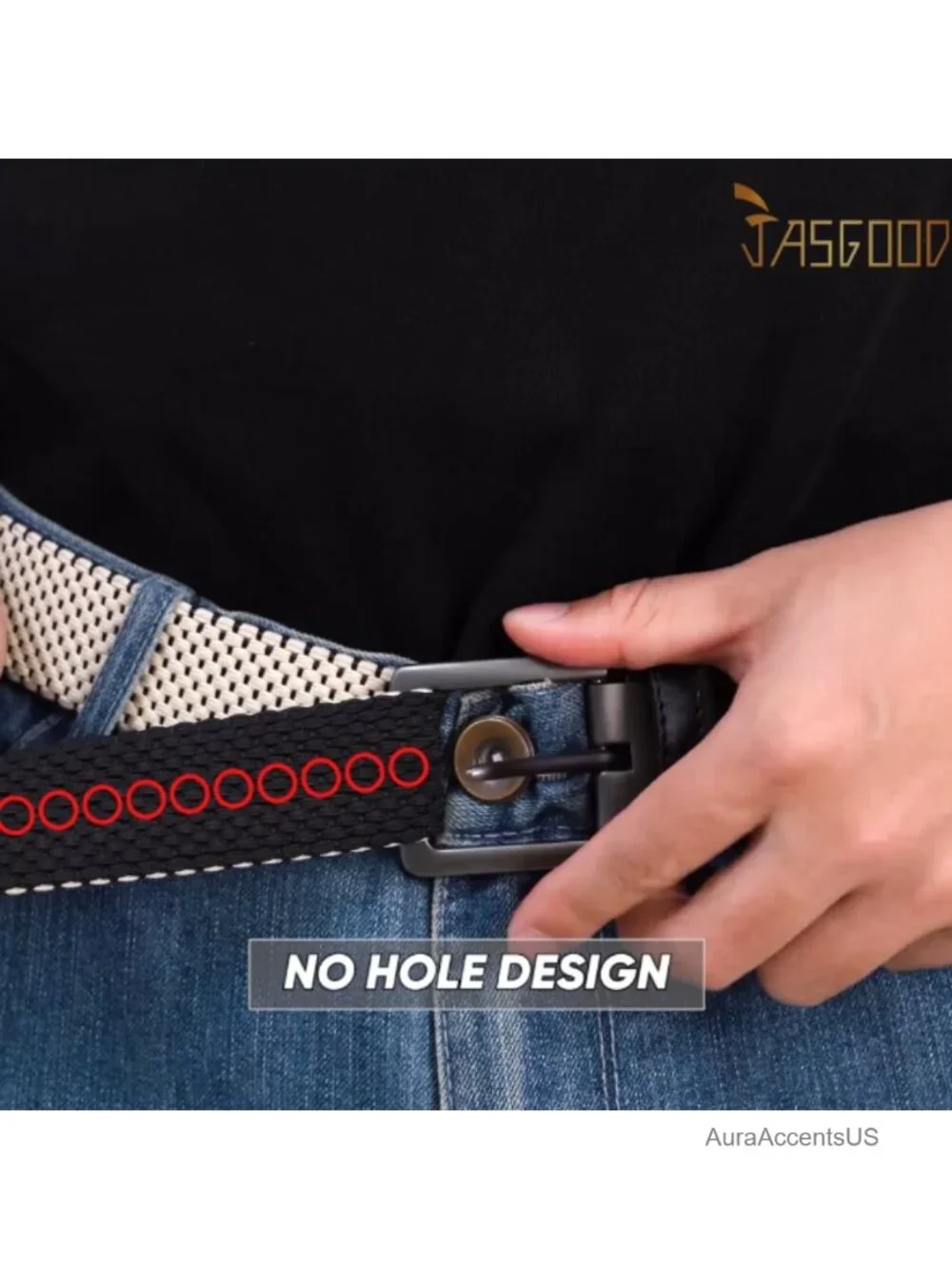 Reversible Braided Stretch Belt with Rotating Buckle for Men